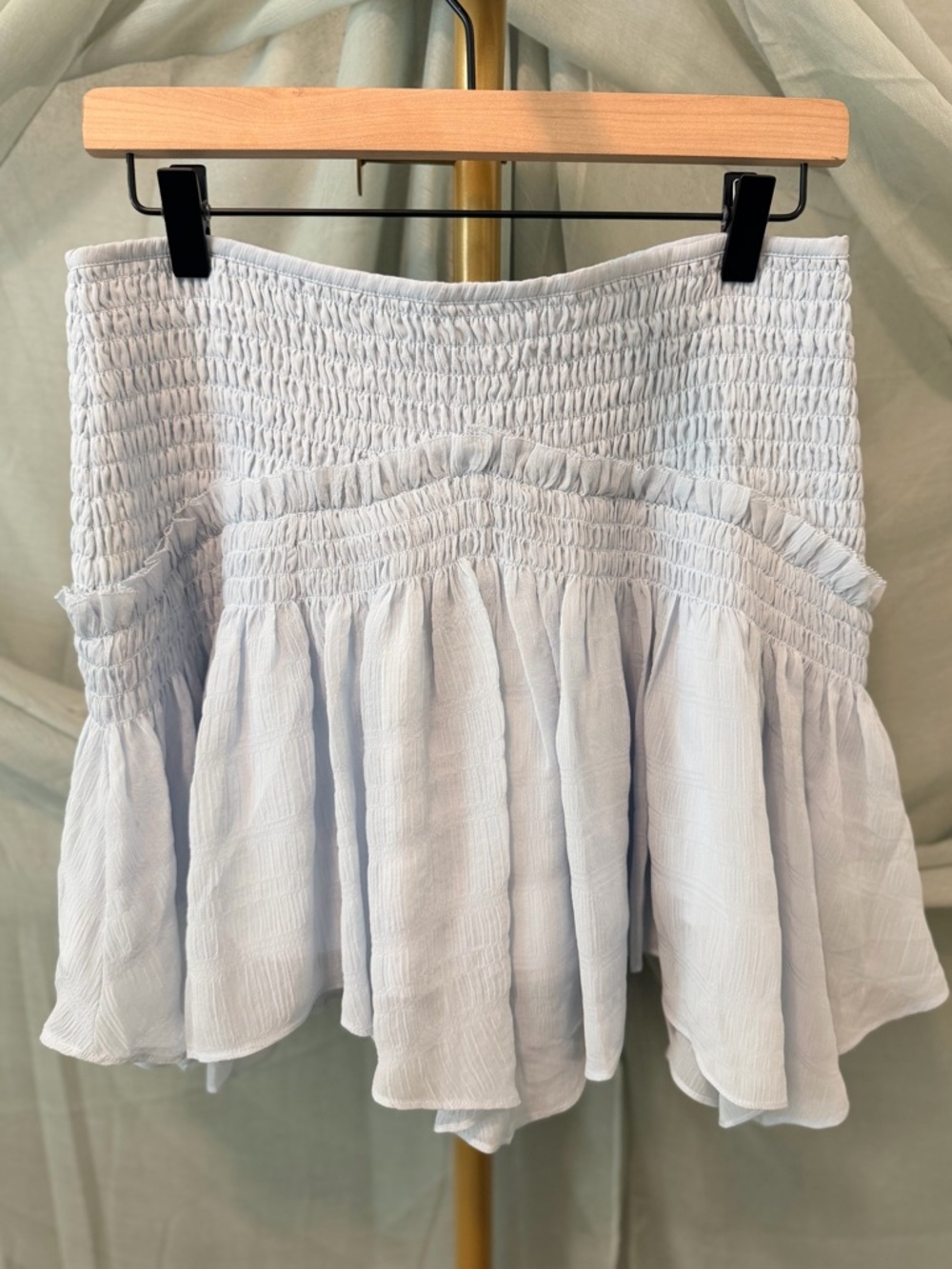 All Saints Pale Blue Smocked A-Line Ruffle Skirt
